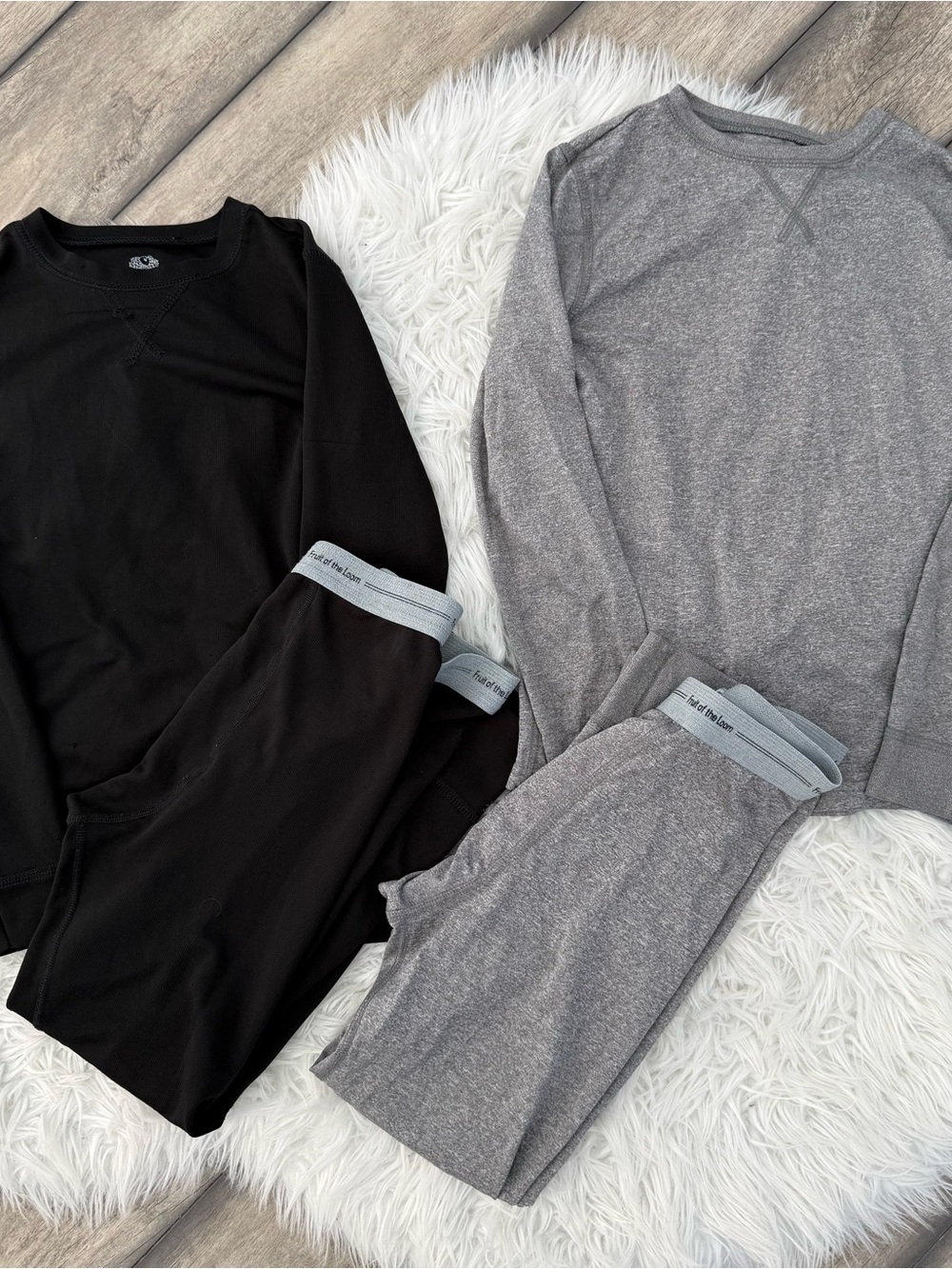 Boys Fruit of the Loom Black & Heather Gray Long Underwear Pajamas